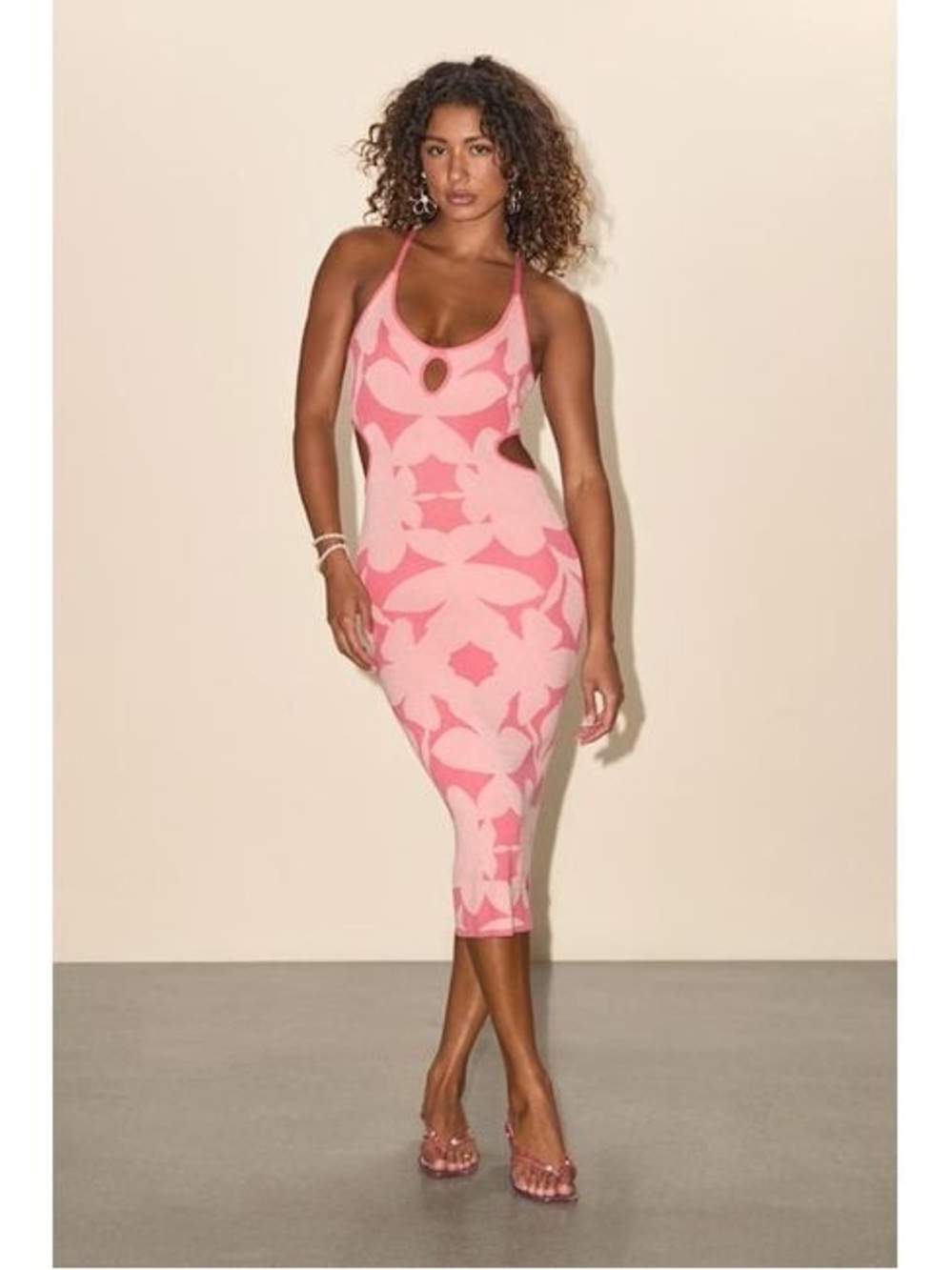 Lulu's Two-Tone Pink Floral Cutout Midi Dress - Picture 8 of 15